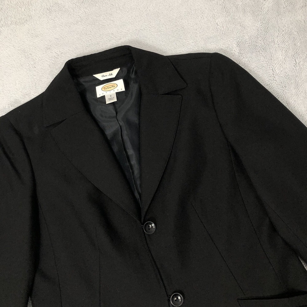Talbots Blazer Womens 2P Black Pure Silk Professional Office Jacket Academia